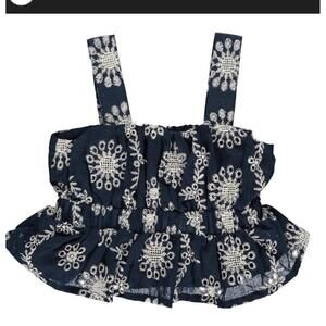 Coco & Jameson Blue Embroidered Flowy Boho Size Medium Cropped Tank Top